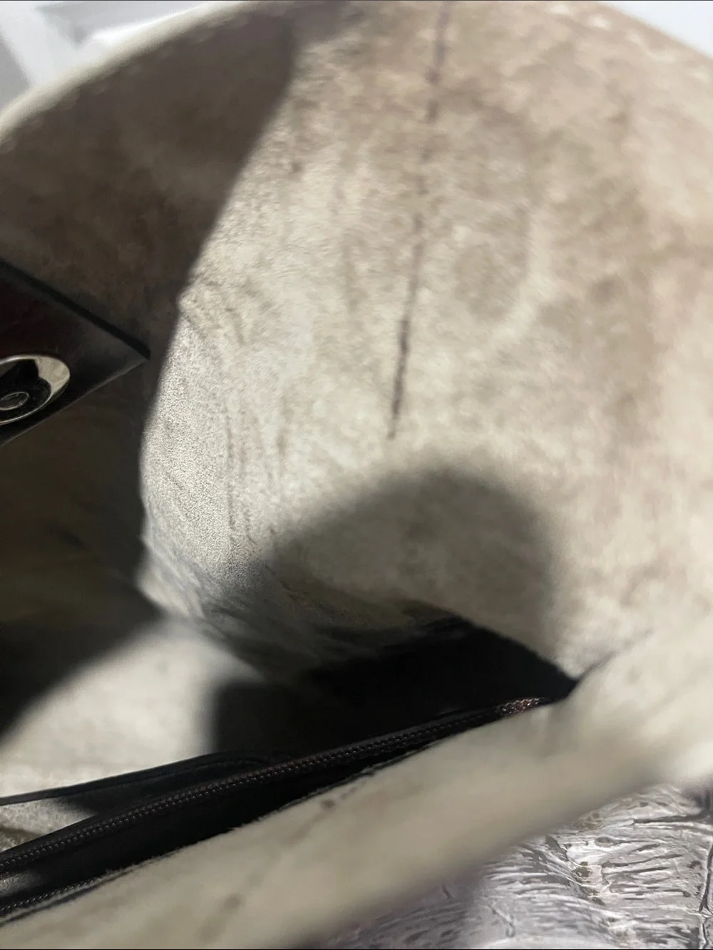 B. May Croc-Embossed Cream Tote with Brown Straps